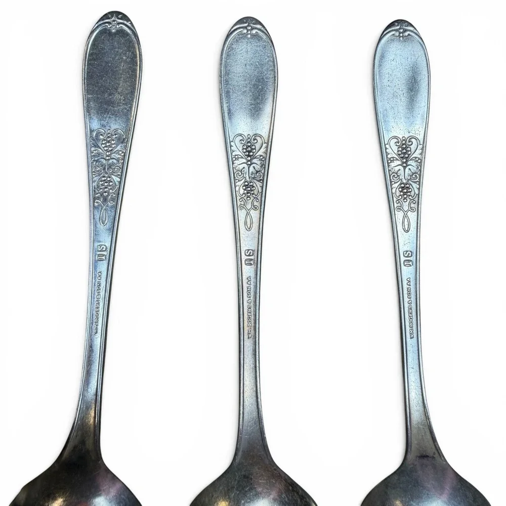 Wm. Rogers & Son AA Silverplate Spoons Champagne Burgundy Monogram M Set of 3